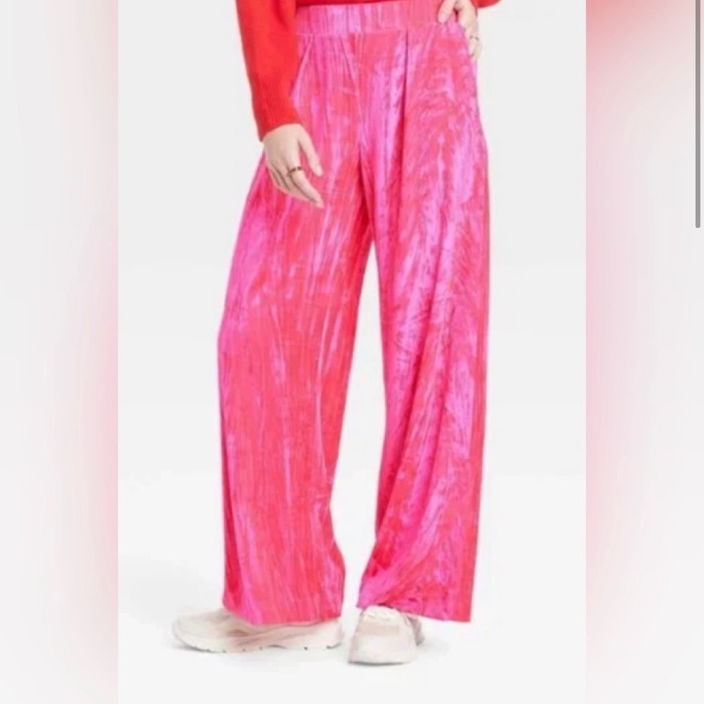 NWOT - a new day - Women’s High-Rise Wide Leg Velvet Pull-On Pants - Hot Pink